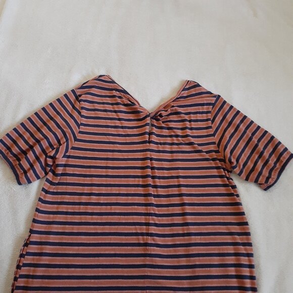 Pact Women's Size XL Harvest Striped Avery Blue Orange Cotton T-Shirt Dress - Picture 11 of 13